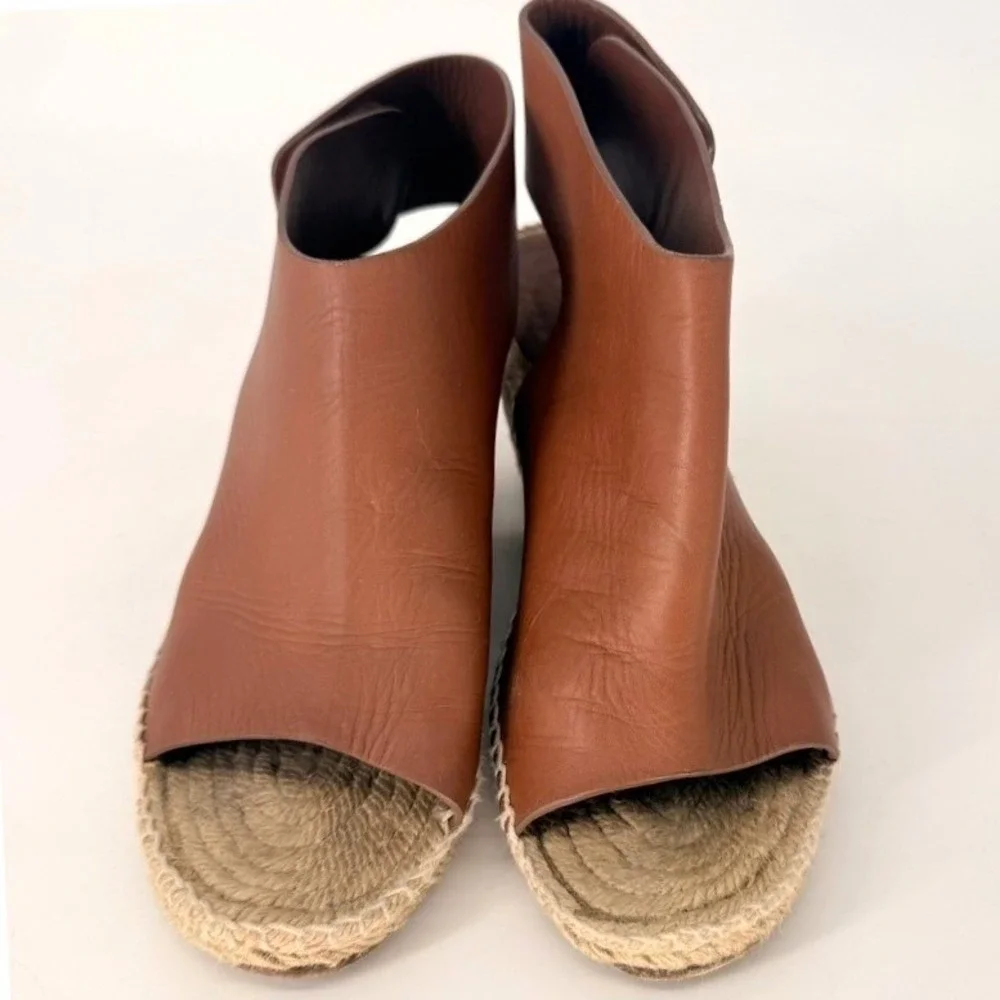 Celine Paris Brown‎ Leather Phoebe Philo Espadrille Wedge Ankle Strap Size 39